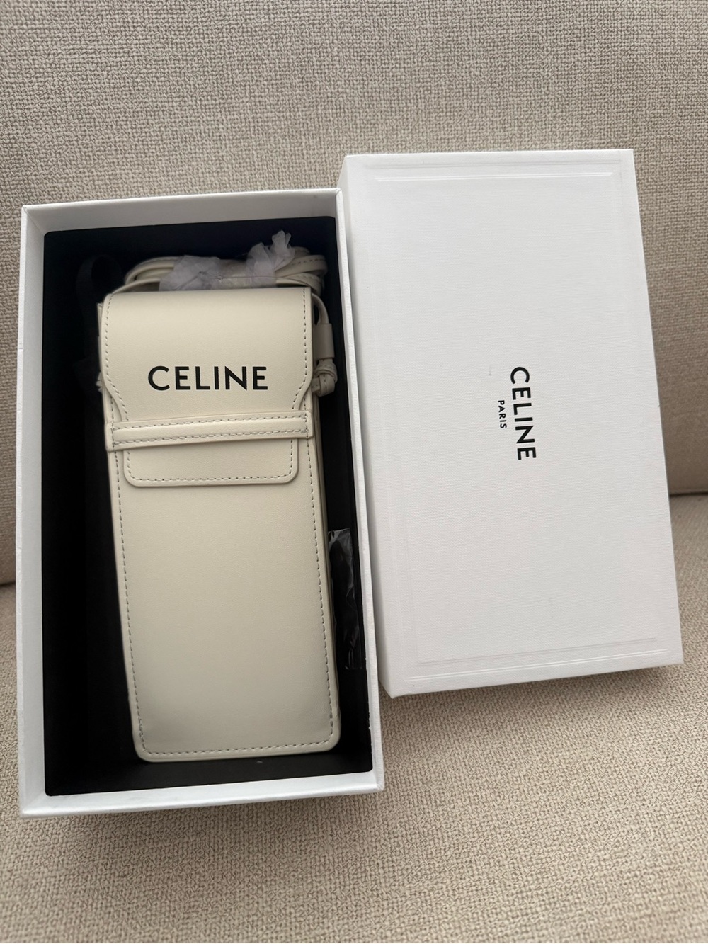 CELINE Authentic White crossbody pouch phone wallet sunglasses case